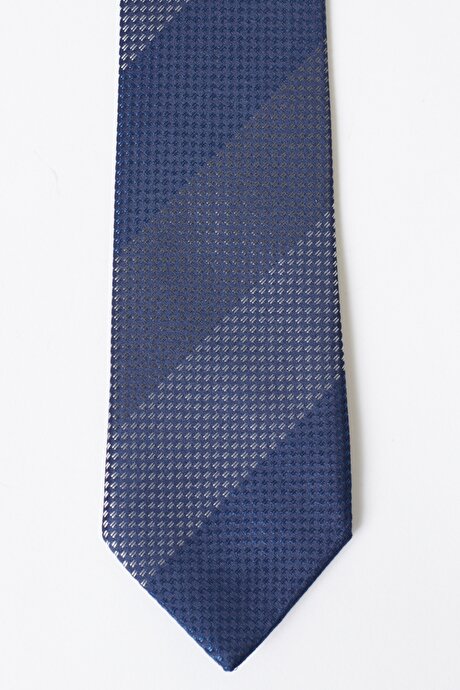 Desenli Klasik Lacivert-Bej Kravat resmi