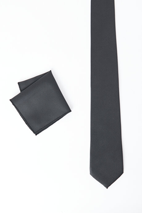 Desenli Kravat-Mendil Set Siyah Set resmi