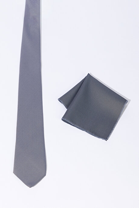 Kravat-Mendil Gri Set resmi