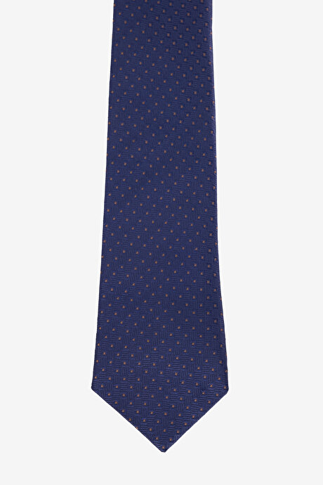 Desenli Lacivert-Kahverengi Kravat resmi