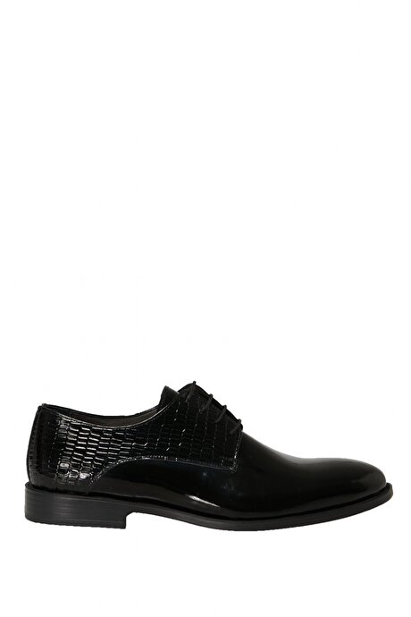 Bağcıklı Deri Klasik Rugan Siyah Ayakkabı resmi