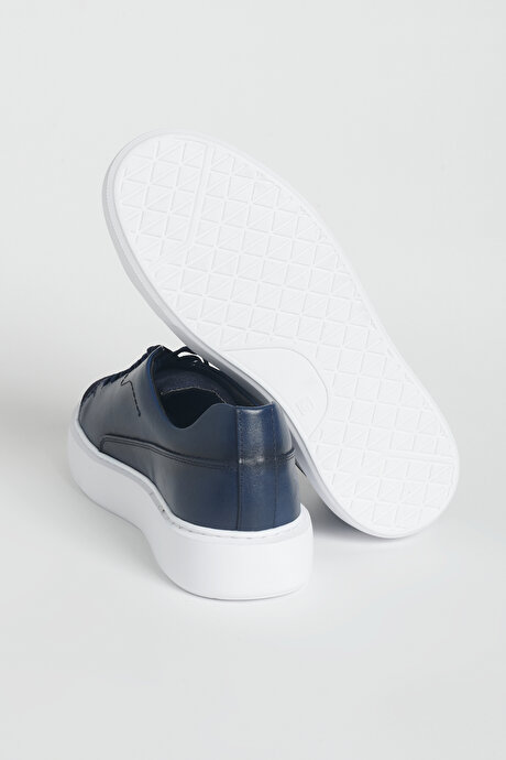 %100 Hakiki Deri Sneaker Lacivert Ayakkabı resmi