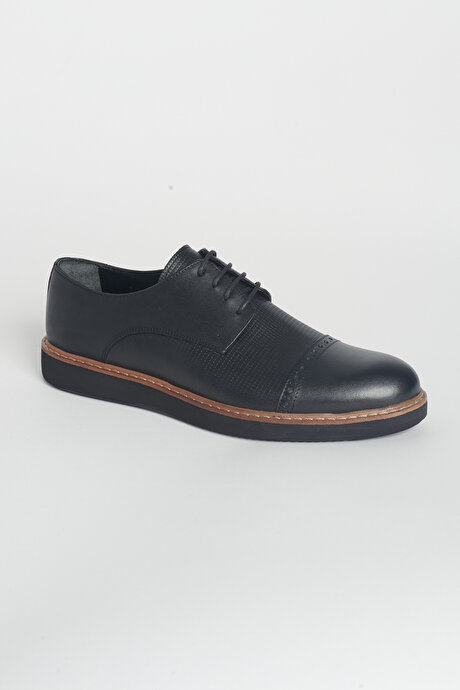 %100 Deri Casual Siyah Ayakkabı resmi