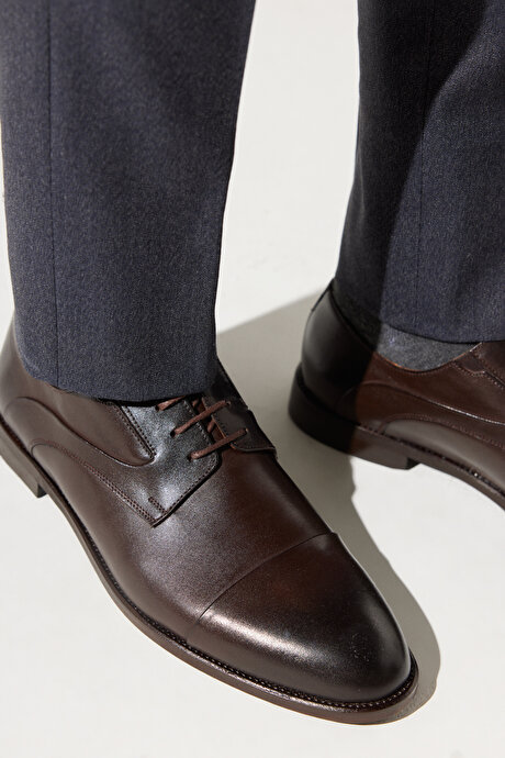 %100 Hakiki Deri Klasik Kahverengi Ayakkabı resmi