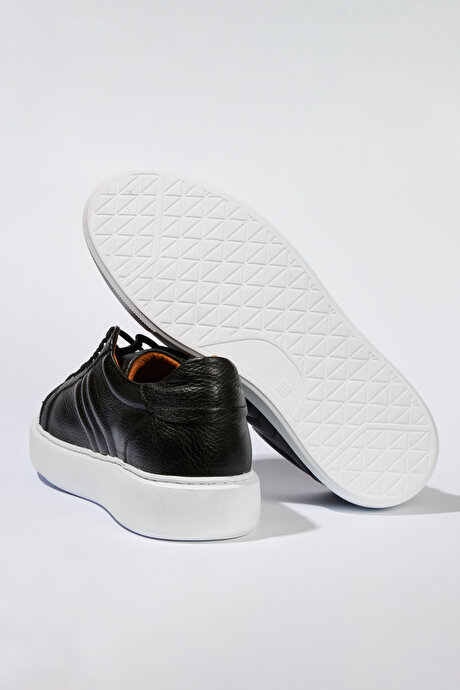%100 Hakiki Deri Sneaker Siyah Ayakkabı resmi