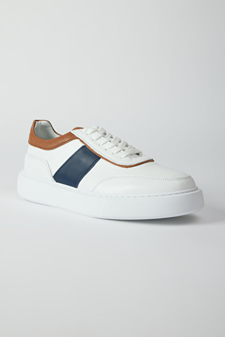 %100 Deri Sneaker Beyaz-Lacivert Ayakkabı resmi