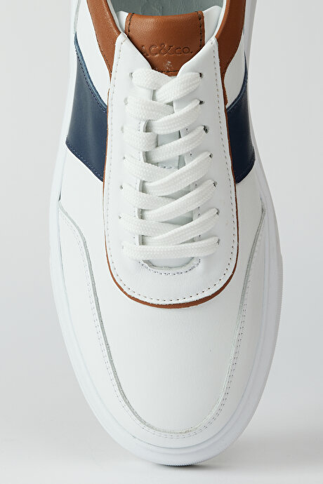 %100 Deri Sneaker Beyaz-Lacivert Ayakkabı resmi