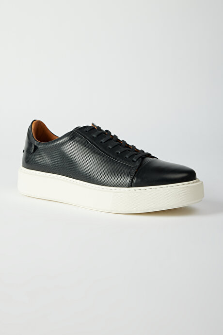 %100 Deri Sneaker Siyah Ayakkabı resmi