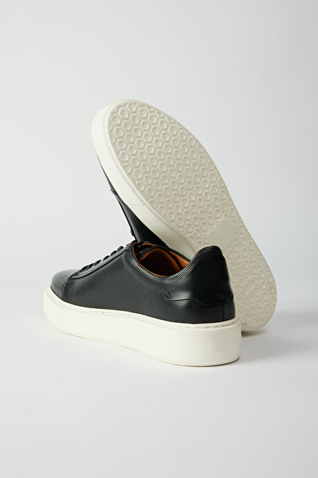 %100 Deri Sneaker Siyah Ayakkabı resmi