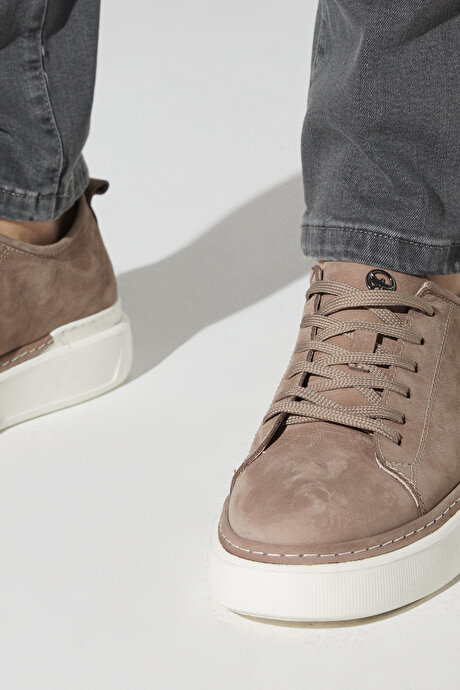 %100 Deri Sneaker Bej Ayakkabı resmi