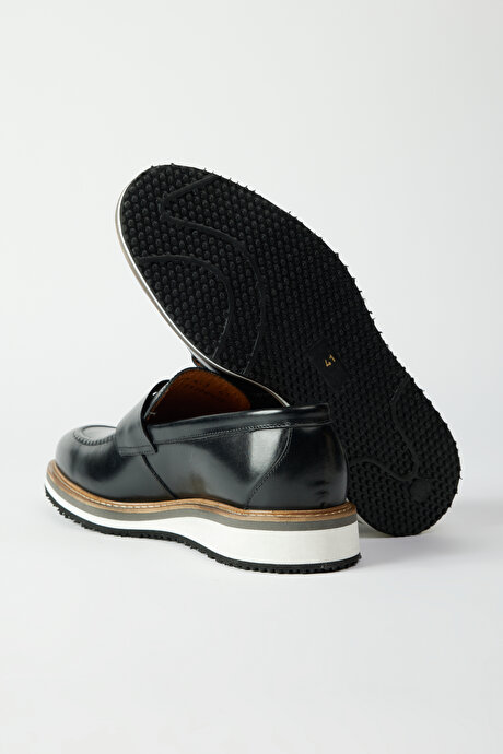 %100 Deri Sneaker Siyah Ayakkabı resmi