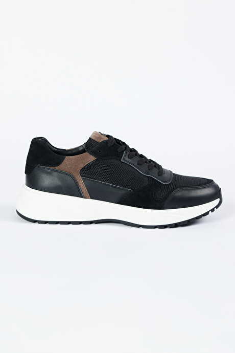 Deri Karışımlı Rahat Taban Sneaker Siyah Ayakkabı resmi