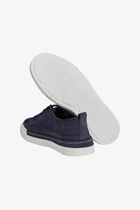 %100 Nubuk Esnek Rahat Taban Sneaker Lacivert Ayakkabı resmi