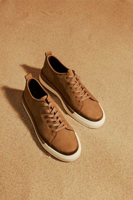 %100 Nubuk Esnek Rahat Taban Sneaker Vizon Ayakkabı resmi