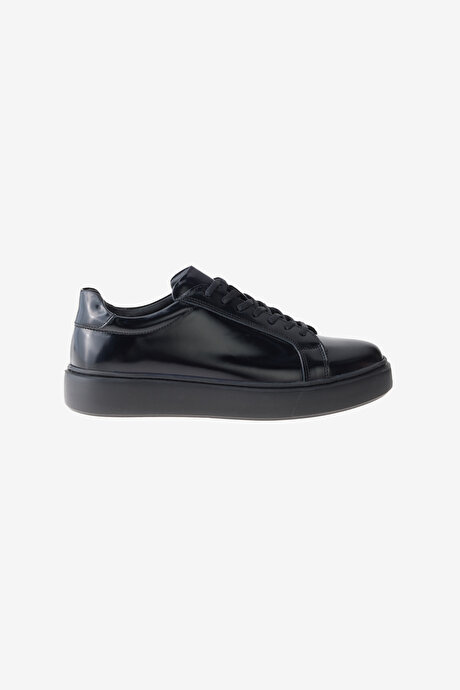 %100 Deri Rahat Taban Sneaker Spor Siyah Ayakkabı resmi