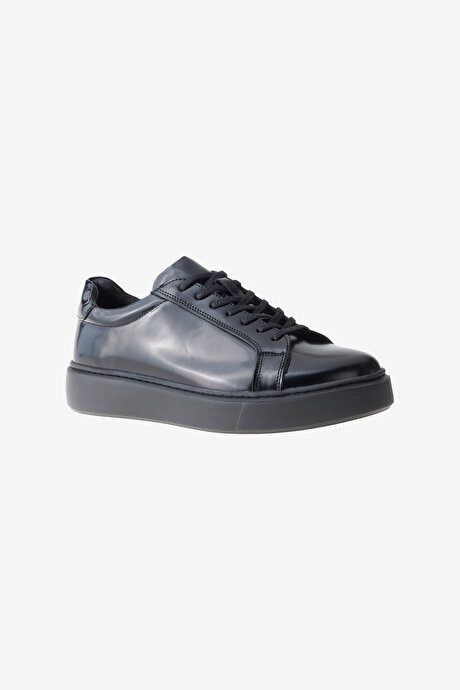 %100 Deri Rahat Taban Sneaker Spor Siyah Ayakkabı resmi
