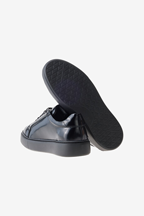 %100 Deri Rahat Taban Sneaker Spor Siyah Ayakkabı resmi