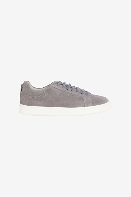 %100 Deri Rahat Taban Sneaker Spor Gri Ayakkabı resmi