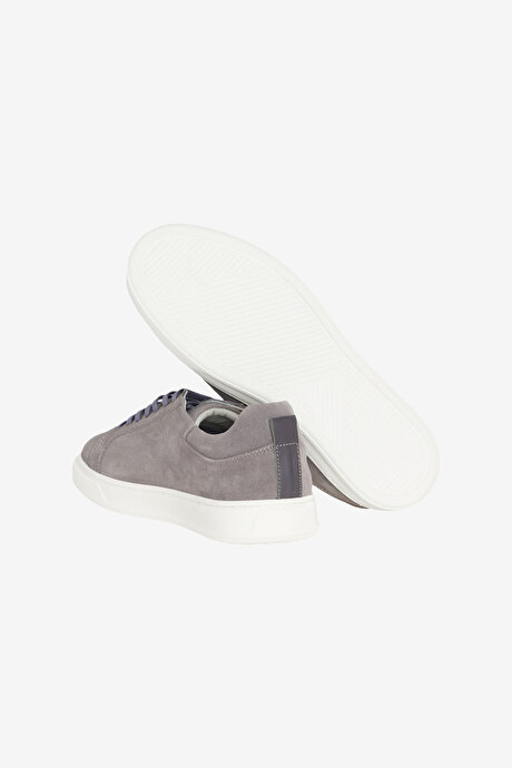 %100 Deri Rahat Taban Sneaker Spor Gri Ayakkabı resmi