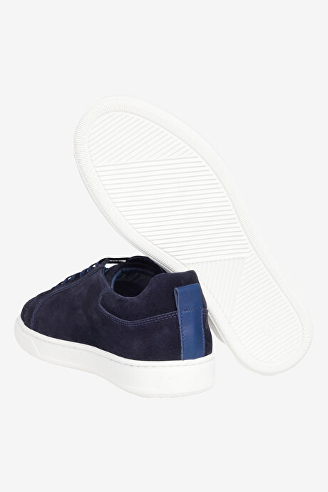 %100 Deri Rahat Taban Sneaker Spor Lacivert Ayakkabı resmi