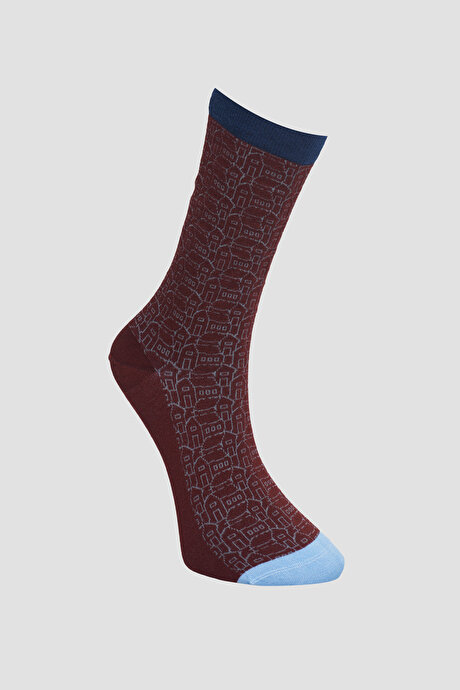 Desenli Bordo Çorap resmi