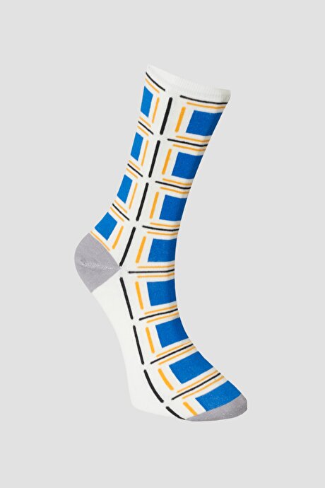 Desenli Bej-Mavi Çorap resmi