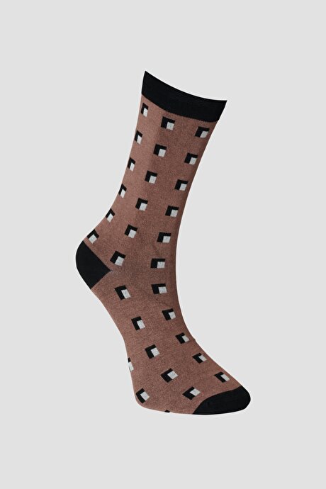 Desenli Bambulu Soket Kahve-Siyah Çorap resmi