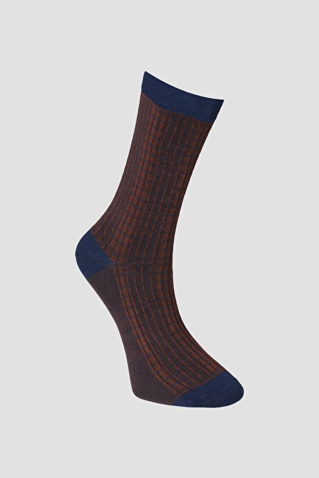 Bambulu Desenli Tarçın-Lacivert Çorap resmi