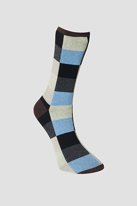 Tekli Desenli Siyah-Bej-Kahve Çorap resmi