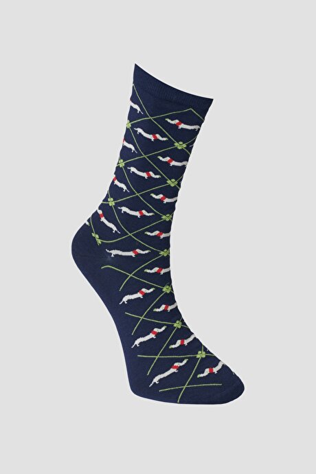 Desenli Tekli Lacivert Çorap resmi