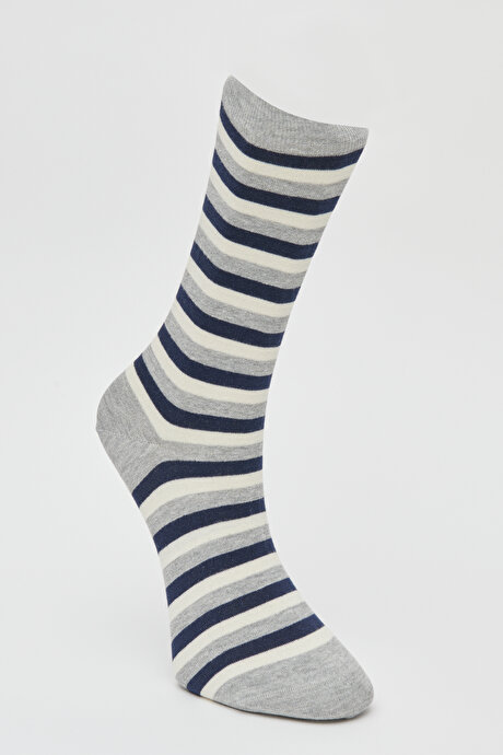 Desenli Gri-Lacivert-Ekru Çorap resmi