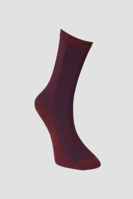 Desenli Bordo-Lacivert Bambulu Bordo-Lacivert Çorap resmi