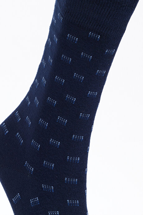 Desenli Bambulu Soket Lacivert Çorap resmi