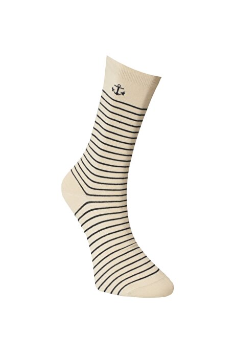 Desenli Casual Bej-Lacivert Çorap resmi