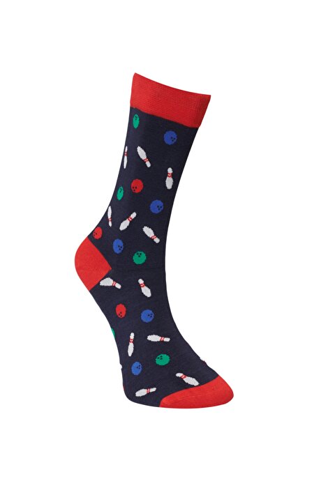 Desenli Lacivert-Kırmızı Çorap resmi