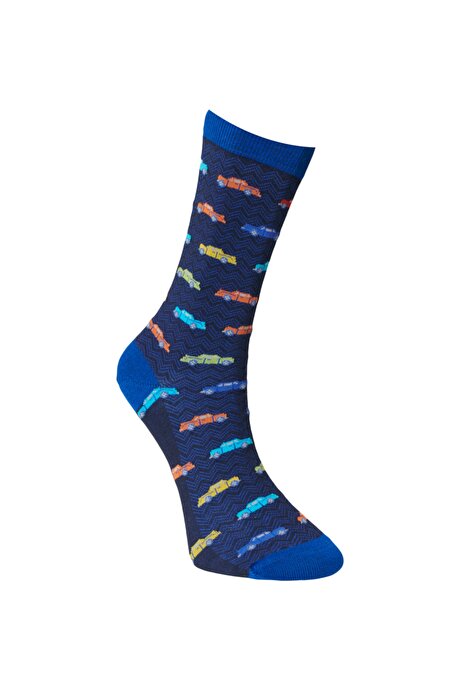 Desenli Lacivert-Saks Çorap resmi