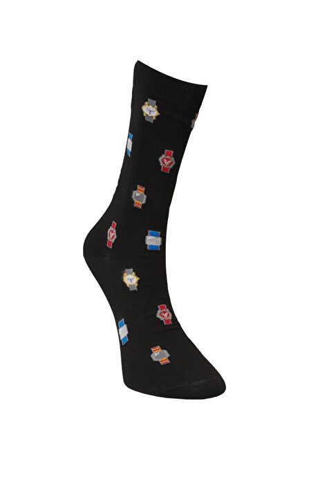 Desenli Siyah Çorap resmi