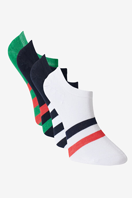 4'lü Desenli Lacivert-Beyaz-Kırmızı Çorap resmi