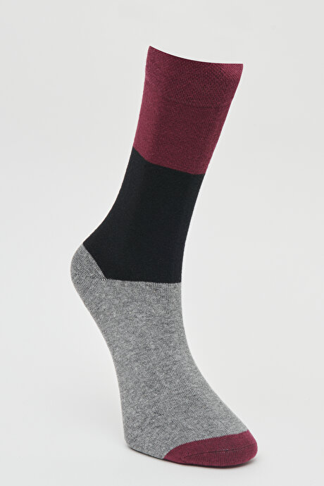 Desenli Soket Bordo-Gri Çorap resmi