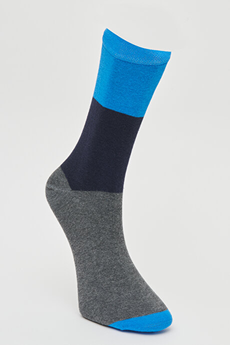 Desenli Soket Mavi-Antrasit Çorap resmi