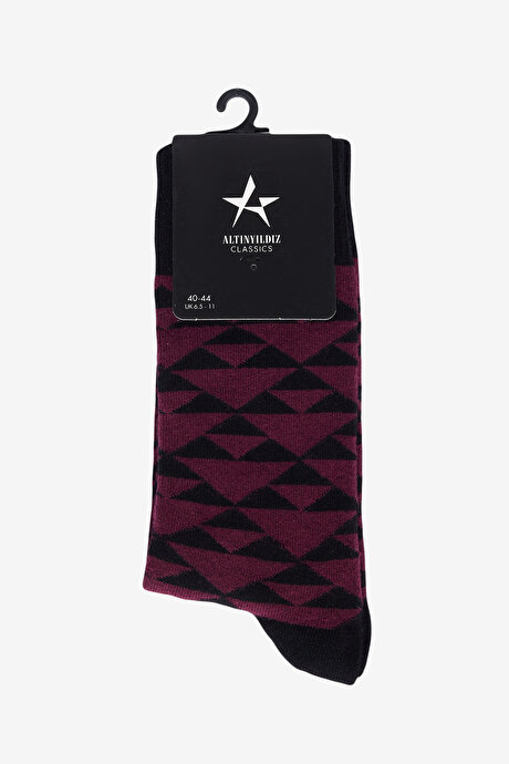 Desenli Soket Bordo-Siyah Çorap resmi