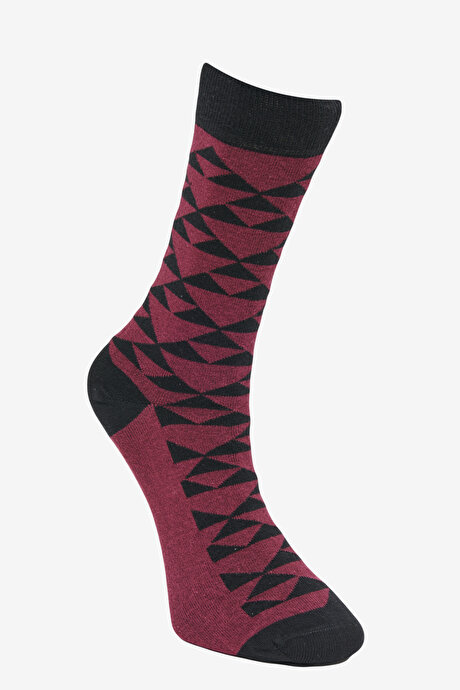 Desenli Soket Bordo-Siyah Çorap resmi