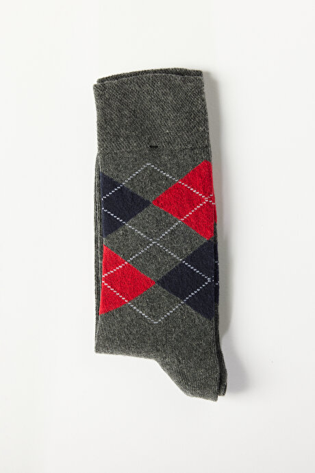 Desenli Soket Antrasit-Kırmızı Çorap resmi