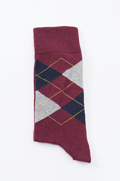 Desenli Soket Bordo-Lacivert Çorap resmi
