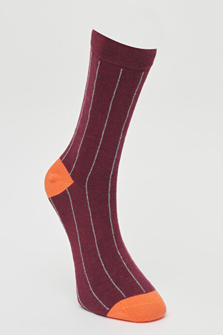 Desenli Soket Bordo Turuncu Çorap resmi