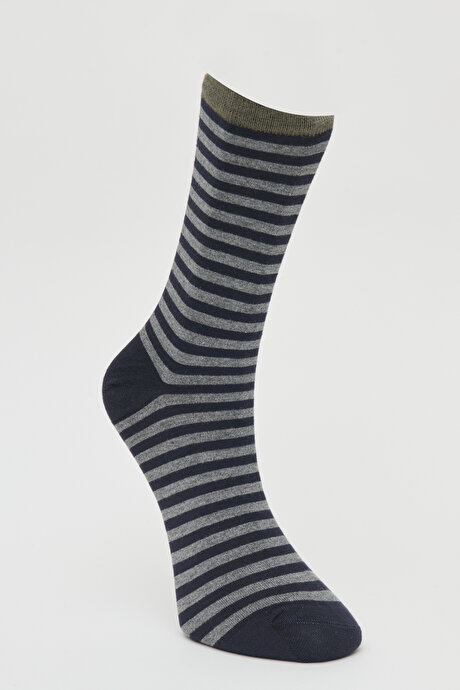 Tekli Bambulu Soket Lacivert-Gri Çorap resmi