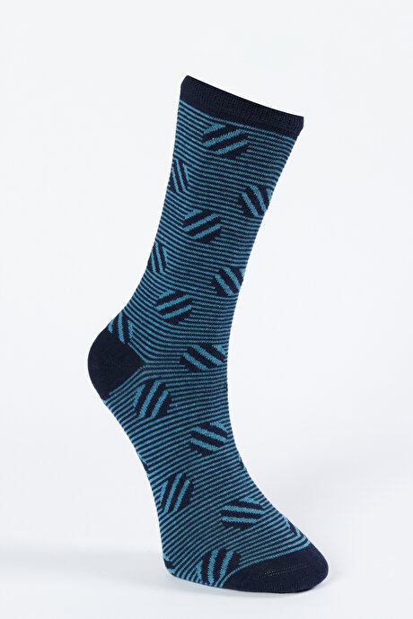 Desenli Soket Lacivert-Petrol Çorap resmi