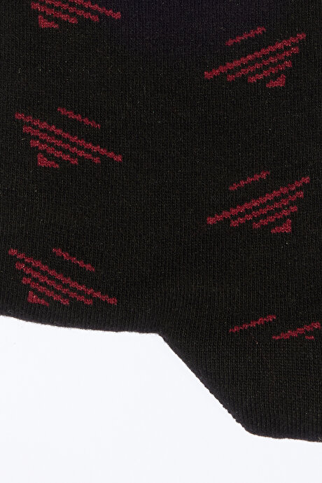 Desenli Tekli Soket Siyah-Bordo Çorap resmi