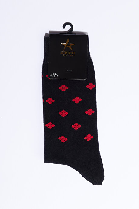 Tekli Bambulu Soket Siyah-Kırmızı Çorap resmi