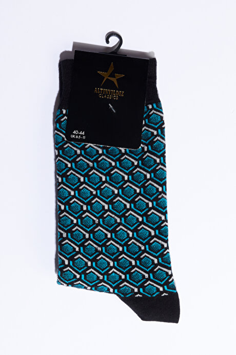 Desenli Tekli Soket Siyah-Mavi Çorap resmi